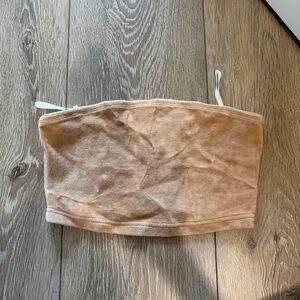 Sunday Best Tan Velvet Strapless Crop Top